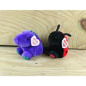 Puffkins Plush Dottie Lady Bug, Danny Dinosaur Vintage Stuffed Animal